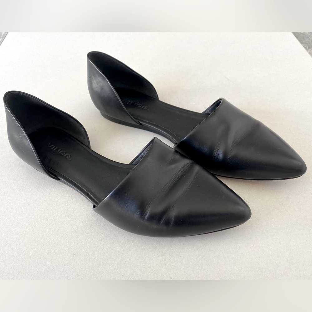 VINCE Nina D’Orsay Black Pointed Toe Leather Flats Shoes / Size 7